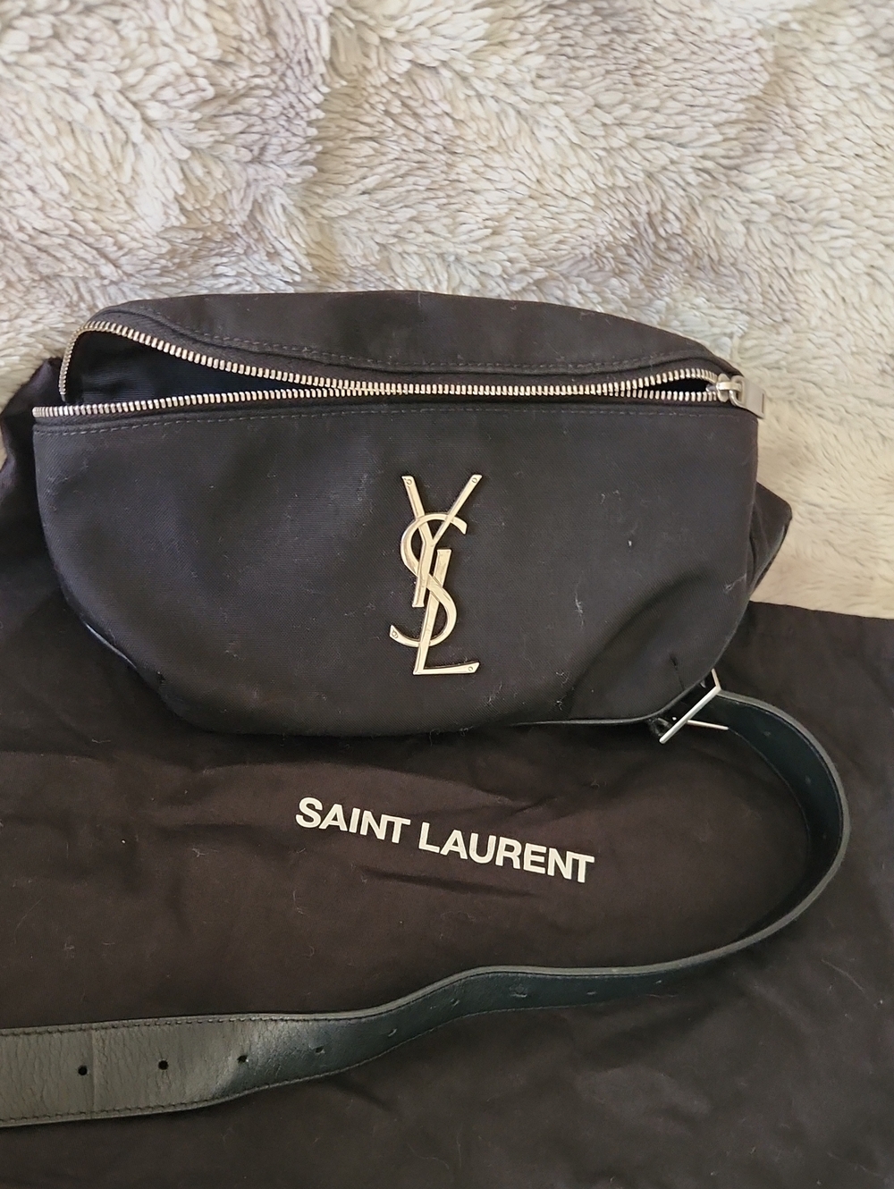 Saint Laurent Black Logo Belt Bag with Silver YSL Hardware